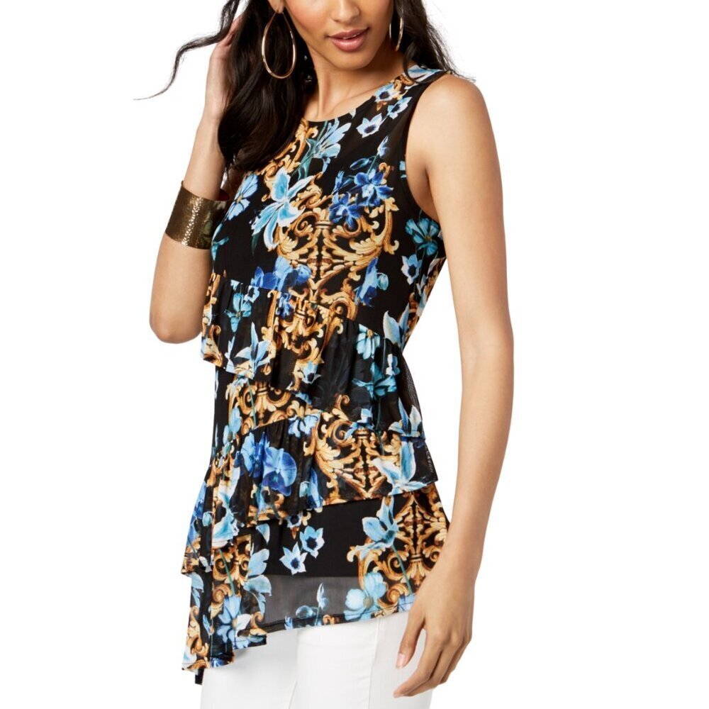 THALIA SODI Ruffled Floral Mesh Top Size SMALL